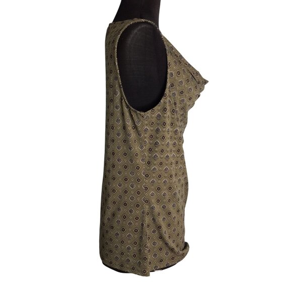Michael Kors Size M Tank Top Sleeveless Cowl Neck Gold Button Detail Green Brown - Picture 4 of 9
